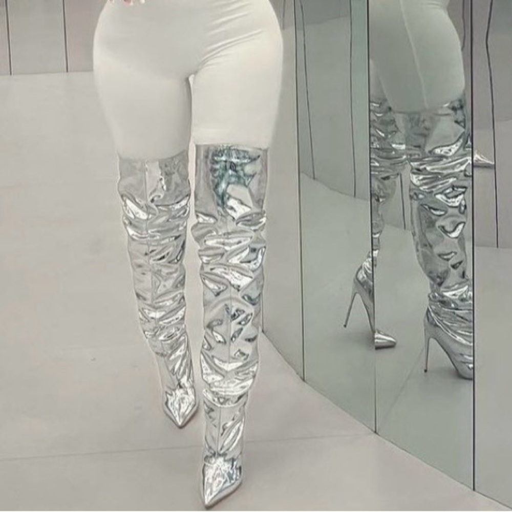 Silver metallic boots
